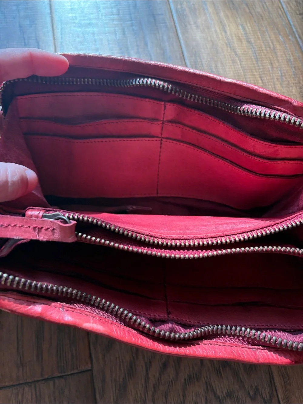 Platinia Red Studded Leather Wristlet Wallet